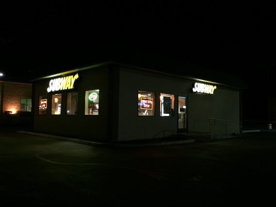 Subway restaurant at night on Idaho Street Interstate Business in Elko Nevada