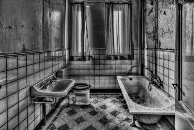 room bathroom interior bath indoor black and white